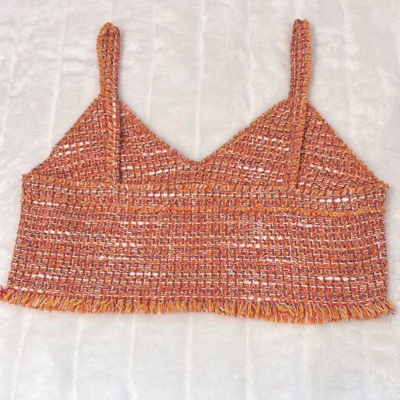 NWOT Maje Orange Knitted Tweed Crop Top - Picture 2 of 5
